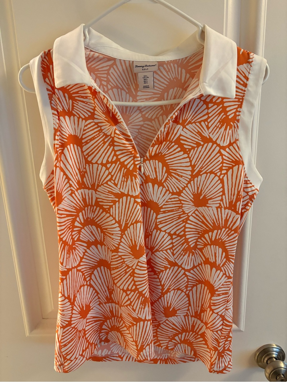 Tommy Bahama Sleeveless Orange & White Printed golf tank